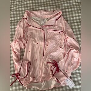NWT | Auden Pink & Red Striped Heart-Print Cotton Pajama Top
